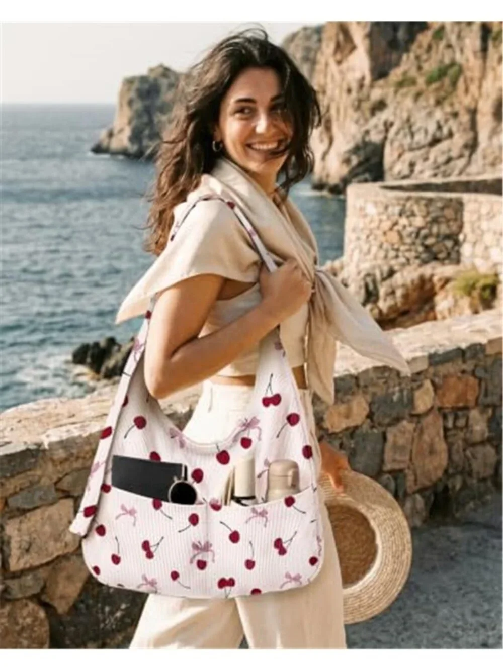 Women's Large Corduroy Hobo Bag Slouchy Shoulder Crossbody Tote Casual Purse